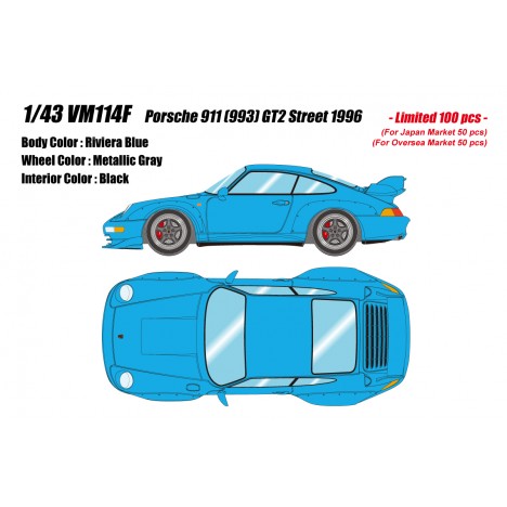 Porsche 911(993) GT2 Street 1996 (Riviera Blue) 1/43 Make Up Vision Make Up - 1